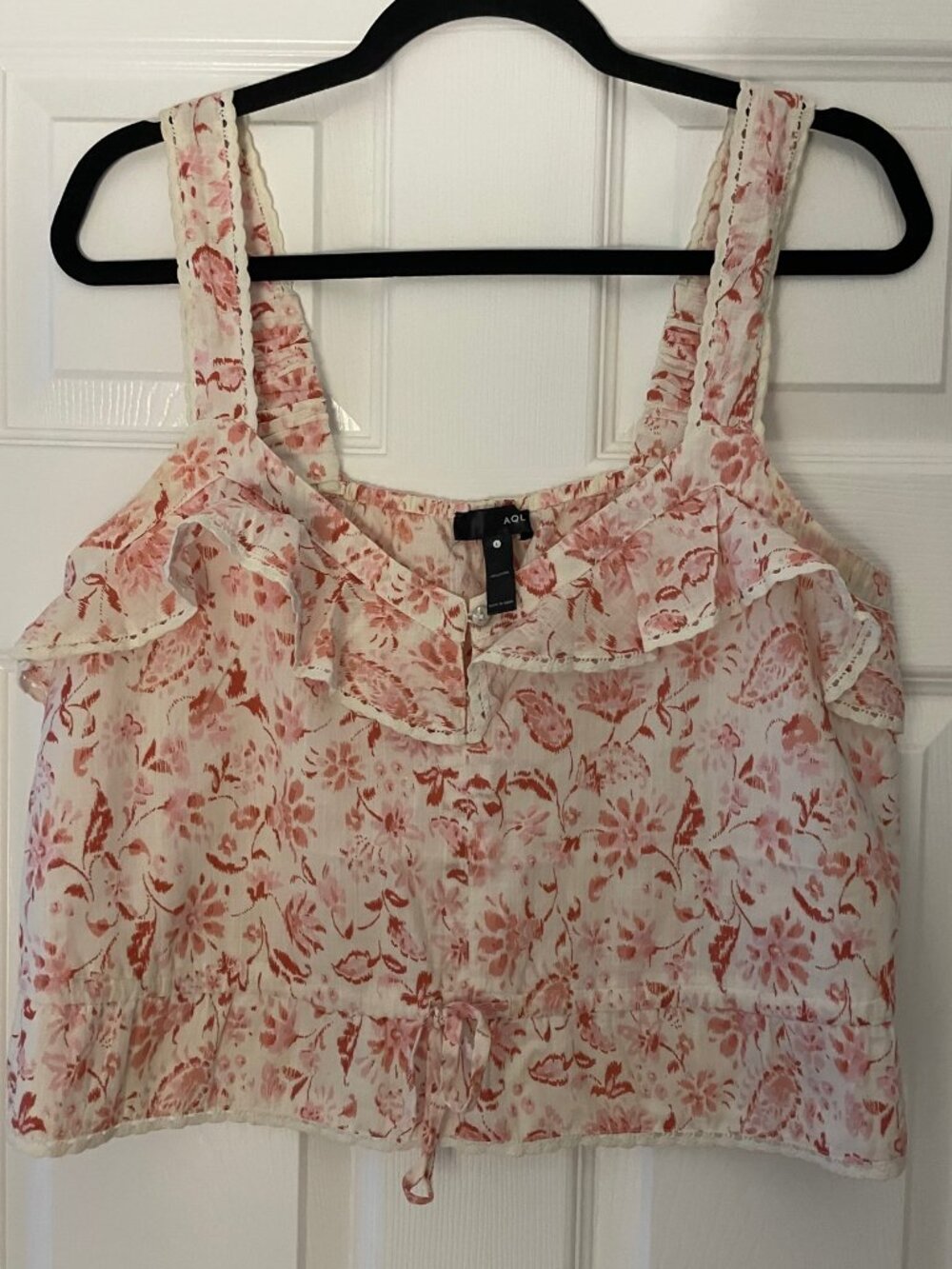 Aqua Women Floral Shirt, Straps, Draw String, Tan & Orange, Size Large